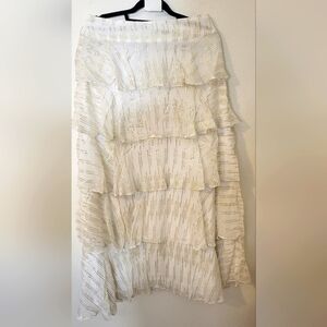 SHORE Brand Elegant White Gold Tiered Maxi Skirt Sz M NWT